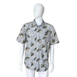 Realtree Fishing Men's Gray Fish Print Button-Up Shirt Size L